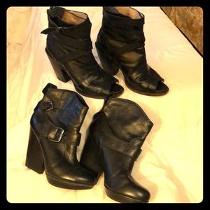 (2 Pair!!) Black Leather Wedge Booties